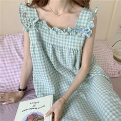 Tavimart Nightgowns Women Plaid Leisure Summer Mid-calf Simple Sweet Ulzzang Sleepwear Student Ins New Arrival Breathable Chic Sleeveless Long Evening Dresses Elegant, Orange Pink Color, Neck Wedding Dress, Nightgowns For Women, Black Evening Dresses, Gowns Of Elegance, Evening Dresses Elegant, Nightgowns, Party Gowns