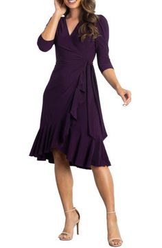 A surplice neckline reveals as little or as much as you want to accentuate on a fab dress that's playfully chic and delightfully drapey. 38 1/2" length 95% polyester, 5% spandex Machine wash, dry flat Made in the USA of imported fabric Casual Dresses Plus Size, Fab Dress, Ruffle Wrap Dress, Best Summer Dresses, Wear To Work Dress, Midi Wrap Dress, Half Sleeve Dresses, Dress With Tie, Plus Size Womens Clothing