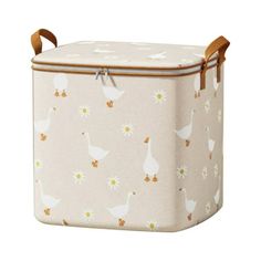 a white and brown storage box with ducks on it