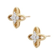 The pretty Eve Flower Studs sparkle with five central diamonds per earring, surrounded by beautiful petals. This flower stud is simplicity at its finest and is the perfect piece to add to your everyday wardrobe. Available in 10K and 14K yellow gold, white gold, and rose gold Length: 9.33 mm / Width: 9.24 mm - SI1 Diamond Clarity - H-I Diamond Color - Total Carat weight: 1/10 CT - Ethically sourced materials and conflict-free diamonds - Fully compliant with The Kimberley Process - Certificate of Classic Diamond Earrings With Flower Shape And Diamond Accents, Classic Diamond Earrings With Flower Shape, Fine Jewelry Diamond Earrings With Flower Shape, Classic Diamond Earrings With Flower Accents, 14k White Gold Flower-shaped Diamond Earrings, Fine Jewelry 14k Gold Diamond Earrings With Flower Shape, 14k Gold Flower Shaped Diamond Earrings, 14k Gold Diamond Earrings With Flower Shape, 14k Gold Diamond Earrings In Flower Shape