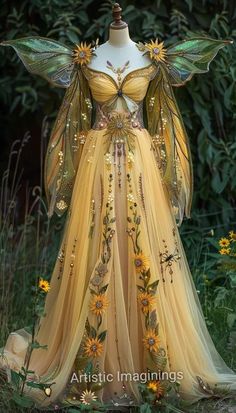 Fairytale Dress Aesthetic, Fairy Ball Gown, Gown Dress Design, Faerie Costume, Fairy Princess Costume, Fairy Gown, Dress Design Ideas, Fairy Dresses, Nature Dress