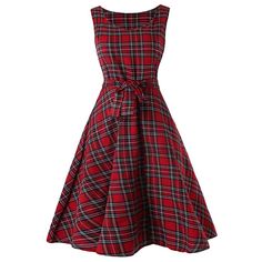 Vintage Tartan Mid Swing Dress - Cherry Red - 3907963512 - Original Design-Women's Clothing  #OriginalDesignWomensClothing #Original #DesignWomen's #Clothing Vintage Dresses Cheap, Tartan Plaid Dress, Americana Vintage, Grunge Dress, Cherry Dress, Fashion Dresses Casual, Dress Gift, Polyester Dress, Plaid Dress