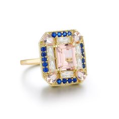 Lab-Grown Sapphire Morganite Art Deco Cocktail Ring – Vivian Grace Art Deco Cocktail, Jewelry Studio, Art Deco Inspired, Topaz Gemstone, Dream Jewelry, Pear Cut, Perfect Ring, White Topaz, Cocktail Ring