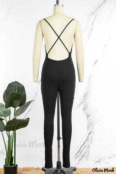 Olivia Mark - Contemporary Solid Patchwork Black Spaghetti Strap Jumpsuit for Sportswear Enthusiasts Sportswear Design, Black Spaghetti, Black Spaghetti Strap, Sleek Style, Sleek Fashion, Athletic Wear, Olivia Mark, Spaghetti Strap, Spaghetti