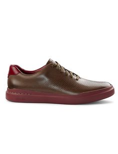 Brown Lace-up Sneakers With Vented Sides, Casual High-top Sneakers With Perforated Toe Box, Casual Leather Golf Shoes With White Sole, Synthetic Sneakers With Vented Sides For Walking, Classic Leather High-top Sneakers With Speckled Midsole, Casual Lace-up Golf Shoes, Low-top Golf Shoes With Contrast Sole, Classic Sneakers With Vented Sides And Round Toe, Casual Leather Golf Shoes With Round Toe