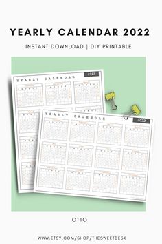 two printable calendars with the words, year by month and an image of a lamp