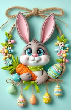 an easter bunny hanging on the wall