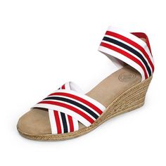 The Cannon Stripe is one of our BEST SELLERS! These comfortable sandal wedges feature crisscross stretchy straps give you a stylish custom fit. Crossover Sandals For Beach And Summer, Crossover Sandals For Beach In Summer, Summer Beach Sandals With Crossover Straps, Summer Beach Crossover Sandals, Casual Slingback Sandals With Cross Strap For Vacation, Casual Cross Strap Slingback Sandals For Vacation, Casual Summer Sandals With Crisscross Straps, Casual Crisscross Straps Sandals For Summer, Spring Sandals With Arch Support And Cross Strap