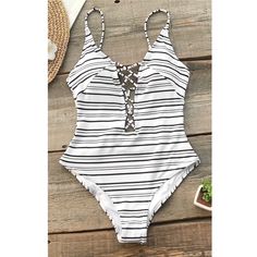 Cheeky One-Piece. Strappy Neckline. Padded Cups. Regular Wash. 80% Chinlon, 20% Spandex. Chic White One Piece For Poolside, Summer Striped Bodysuit For Poolside, Striped Summer Bodysuit For Poolside, Summer Striped Bodysuit For Beach, Striped Summer Bodysuit For Beach, Striped Bodysuit With Lined Body For Vacation, Striped Lined Bodysuit For Vacation, Striped Summer Bodysuit For Beach Season, Striped One-piece Bodysuit For Beach