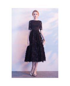 Get 10% off now! Buy unique black lace tea length semi formal dress with sleeves at cheap price online. Free stable shipping and pro custom service since 2009. Black A-line Tea Length Evening Dress, Black Lace Evening Dress For Banquet, Black A-line Lace Dress For Cocktail, Elegant Evening Tea Length Lace Dress, Formal Black A-line Lace Dress, Evening Tea Length Dresses With Lace Trim, Evening Lace Dress With Lace Sleeves, Knee-length Lace Evening Dress For Prom, Knee-length Evening Lace Dress For Prom