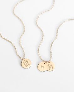 "𝗘𝗮𝘀𝘆 𝗧𝗼 𝗦𝘁𝘆𝗹𝗲, 𝗠𝗮𝗱𝗲 𝗧𝗼 𝗟𝗮𝘀𝘁 Our classic 1/2\" necklaces are easy to layer, elegant, and ready to be personalized with your most special sentiments, moments, and memories! Created to last a lifetime, these necklaces will remain evergreen even as the years and trends come and go. 𝗠𝗮𝘁𝗲𝗿𝗶𝗮𝗹𝘀 𝗪𝗲 𝗨𝘀𝗲 This necklace is made entirely with sturdy 14k yellow gold filled, 14k rose gold filled, or sterling silver pieces. It is safe to wear in the shower, but we recommend a Minimalist Pendant Charm Necklace For Best Friend, Minimalist 14k Gold Filled Charm Necklace For Anniversary, Minimalist Sterling Silver Charm Necklace For Best Friend, Tarnish Resistant Charm Necklaces For Mother's Day, Tarnish Resistant Charm Necklace For Mother's Day, Simple Yellow Gold Charm Necklace With Adjustable Chain, Everyday 14k Gold Filled Coin Necklace With Round Pendant, Minimalist Pendant Charm Necklaces For Personalized Gifts, Engraved 14k Gold Filled Jewelry