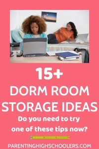 a pink poster with the words dorm room storage ideas do you need to try one of these tips now?