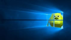 an image of a window with a face in the windows 10 wallpaper that looks like spongebob