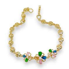 Multicolor flower stones bracelet in 18kts gold plated bracelets Loose Bracelet, Bracelet Design, Jewelry Lookbook, Vivid Color, Stone Bracelet, Bracelet Designs, Gold Plating, Types Of Metal, Solid Gold