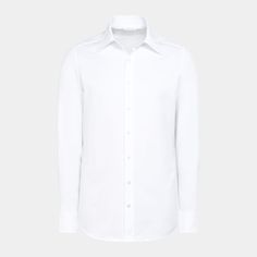 This crisp white button-up is tailored to a tailored fit and features a large point collar and single cuff-a classic style that's perfect for any formal look. White Long Sleeve Luxury Dress Shirt, Luxury White Long Sleeve Dress Shirt, Timeless Slim Fit Button-up Shirt, Solid Slim Fit Formal Shirt, Tailored White Tops For Formal Occasions, White Tailored Top For Formal Occasions, Luxury Fitted Button-up Shirt, White Button-up Formal Top, Formal White Button-up Tops