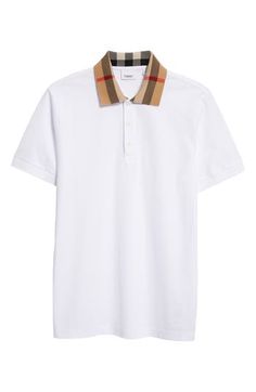 Burberry's iconic check patterns the collar of this classic polo made from cotton piqué. 29" length (size Medium) Button half-placket Spread collar Short sleeves 100% cotton Dry clean Made in Portugal Men's Designer Clothing Burberry Clothes, Designer Clothes For Men, Burberry Men, Check Pattern, Burberry, Designer Clothing, Portugal, Dry Clean, Short Sleeves