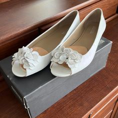 Worn These Once For My Wedding. Look Brand New, No Marks Other Than Typical Wear On Bottom. Added Extra Pads (Can Be Removed) Just To Keep My Foot From Sliding Forward. Very Comfy. Fitted Almond Toe Wedding Shoes For Spring, Spring Wedding Shoes With Almond Toe, Fitted, Spring Bridal Shower Heels With Round Toe, Spring Wedding Shoes With Round Toe For Bridal Shower, White Almond Toe Wedding Shoes For Spring, Spring Bridal Shower Wedding Shoes With Round Toe, Spring Wedding Shoes For Bridal Shower, Spring Wedding Shoes For Bridal Shower With Low Heel, Wedding Look