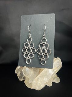 These are 100% Stainless Steel Handmade Chainmail Earring's that are diamond shaped and lightweight Nickel Free Silver Diamond-shaped Jewelry, Handmade Diamond-shaped Silver Jewelry, Single Chain Link Earring In Metal, Handmade Silver Diamond-shaped Jewelry, Metal Drop Earrings For Pierced Ears, Hypoallergenic Metal Jewelry For Parties, Nickel-free Chain Link Jewelry, Nickel Free Chain Link Metal Jewelry, Nickel-free Metal Chain Link Jewelry