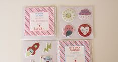 four different valentine's day cards with magnets attached to the back of them