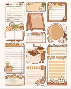 a set of paper with various items on it