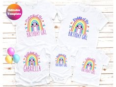 Personalized Multicolor Birthday T-shirt, Cute Birthday T-shirt With Custom Text, Cute Custom Text T-shirt For Birthday, Rainbow Birthday Shirt, Rainbow Decor, Tshirt Template, Milestone Poster, Girl Rainbow, Rainbow Decorations