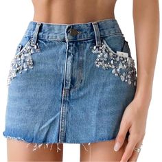 Brand New With Tags Embellished Jeweled And Beaded Micro Mini Denim Skirt By Bdg / Urban Outfitters! No Longer Available, Retailed For $99. Size Medium, Would Also Fit A Small Dm For Measurements And I Can Get Them For You Nwt, Absolutely No Flaws Or Missing Stones! Sooo Y2k And Mcbling, I Love This Skirt So Much **Please Review All Photos And Item Description Carefully As All Sales Are Final. If You Have Any Questions, Feel Free To Send Me A Message!** #Y2k #Bdg #Urbanoutfitters #Nwt #Mcbling Spring Skirt With Rhinestone Fringe, Summer Party Denim Mini Skirt, Party Embellished Denim Bottoms, Fitted Skirt With Rhinestone Fringe, Trendy Embellished Denim Blue Bottoms, Embellished High-waist Denim Bottoms, Summer Mini Skirt With Rhinestone Fringe, Denim Mini Bottoms For Party, Summer Mini Skirt With Rhinestones