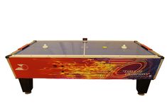 an air hockey table is shown with lights on the sides and in front of it