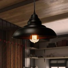 Bowl Suspension Pendant Light In Black - Industrial Style Metal 1 For Dining Room Light For Dining Room, Industrial Style Lighting, Hanging Pendant Light, Black Industrial, Hanging Pendant, Hanging Pendant Lights, Suspension Lamp, Industrial Chic, Dining Room Lighting