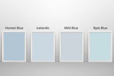 four different shades of blue are shown in the same color scheme, and each one is labeled with their own name