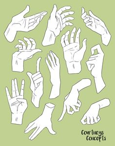 hand gestures and fingers drawn in white on a green background with the words contours concept