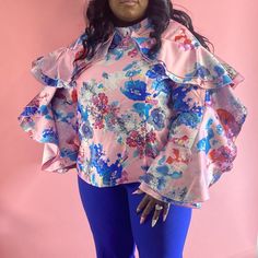 Be A Trend-Setter With This Pink Floral Polyester Ruffle Blouse {Non-Stretch Fabric} Color: Pink/Floral Feminine Stretch Blouse With Ruffles, Pink Stretch Blouse With Ruffles, Stretch Pink Blouse With Ruffles, Feminine Spring Blouse With Stretch, Feminine Pink Blouse For Fall, Feminine Stretch Blouse For Spring, Spring Brunch Tops With Ruffled Collar, Spring Ruffled Collar Top For Brunch, Pink Stretch Top With Ruffle Sleeves