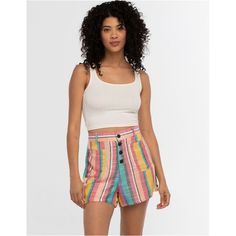 Behold, The Perfect Fusion Of Style And Comfort - The Hurley Women's Button Front Casual Walking Shorts. Beautifully Crafted In India, These Shorts Speak Volumes Of Quality And Elegance With Their 100% Rayon Fabric. They Offer A Light-Weight, Classic-Rise Fit That Promises A Walk Of Utmost Comfort, As You Soak In The Compliments. Practical Front Pockets Add A Hint Of Convenience To Your Attire. The Multi-Tone Pattern Interweaves With Subtle Button Accents And The Prominent Hurley Logo, Painting Hurley Style, Logo Painting, Hurley Logo, Walking Shorts, Model Measurements, World Of Fashion, Stripes Pattern, Walking, High Waisted