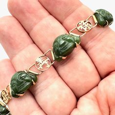 This Exquisite 14k Yellow Gold Vintage Women's Bracelet Features A Beautifully Carved Green Jade Buddha, Making A Unique Style Statement. Perfect For Any Women Who Loves To Mix Tradition With Fashion. Size: 7 Inch, Weight: 15.5 Grams. Made Of 14k Solid Gold And Jade Features A Carefully Carved Green Jade Buddha Vintage Style With A Modern Twist Perfect Size At 7 Inches And Weight Of 15.5 Grams Ideal For Women's Fashion Features: Buddha Size: Womens 7 Inch, 15.5 Grams Condition: Pre-Owned Good Vi Jade Buddha, Womens Bracelet, Yellow Gold Jewelry, Green Jade, Estate Sales, Style Statement, Jade Green, Fine Silver, Estate Jewelry