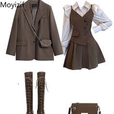 Moyizif Winter Woman Short Skirt Sets Puff Sleeve Shirt Solid Suit Coats Vintage Dress Three Piece Corporate Attire Women, Office Attire Women, A Prom Dress, Corporate Attire, African Heritage, Vibe Clothes, Mode Vintage, Casual Style Outfits, Lookbook Outfits