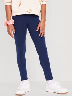 elasticized waist hits at ankleMachine wash.  spandex 5% cotton 95% Navy Leggings Outfit, Leggings For Girls, Old Navy Leggings, Solid Leggings, Snacks Recipes, Blue Leggings, Girls Leggings, Blue Outfit, Active Wear Leggings