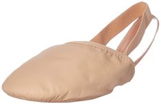 a women's ballet shoe with straps on the bottom and heel, in beige leather