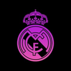 the real madrid logo is shown in purple and black with a crown on top of it