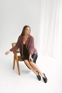 "This is a women's mauve mohair cardigan that features a classy, fluffy look. It is designed to be eye-catching and luxurious while still remaining simple, so that it can fit in with numerous fashion styles. Wherever you will be wearing it, to a fancy evening event or a casual dinner with friends, this cardigan will bring a unique feel with its knitted texture and alpaca wool. DETAILS - Handmade. Our skillful knitters knit each garment by hand in their own homes and we are happy to provide them with the opportunity to support themselves while doing something they love. - Composition: 58% Alpaca wool, 31% Mohair, 11% Silk. No synthetic blends, for you and the environment. - Mauve color. You can choose any other color listed in the last photo. - Slightly oversized. The model wearing size M a Soft Knit Mohair Cardigan, Elegant Purple Sweater For Fall, Hand Knitted Cardigan For Fall, Winter Chic Purple Cardigan, Mohair Knitted Sweater Coat, Mohair Cardigan For Layering, Elegant Purple Sweater For Winter, Elegant Purple Winter Cardigan, Mohair Chunky Knit Cardigan For Fall