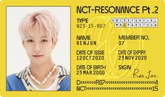 Nct Photocard, Nct Resonance Pt 2, Nct Renjun, Pc Scan, School Id, Bahasa Korea, Nct Album, Edit Kpop