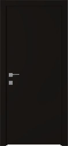 an open black door with two silver handles