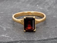 Promise Ring Emerald, Red Engagement Ring, Gold Garnet Ring, Red Gemstone Ring, Engagement Ring Gold, Emerald Cut Ring, Red Garnet Ring, Flawless Diamond, Emerald Cut Rings