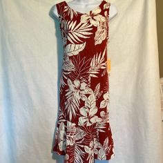 Nani Hawaii Dress Size Large Ruffle Ham On Bottom, Zipper In Back Red Lined Midi Dress For The Beach, Red Knee-length Beach Dress, Red Knee-length Midi Dress For Vacation, Hawaii Dresses, Hawaii Dress, Brick Red, Large Size Dresses, Hawaii, Colorful Dresses