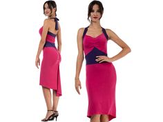 Argentine Tango dress, Bachata dance dress, Fuchsia halter neck dress, Color block dress with open back, Latin fishtail dress, Salsa dress Tie Halter Neck Fuchsia Color Block Fishtail Dress We call this type of dress with a fitted bodice and halter neck tie "Marilyn" style. The fuchsia bodice is framed with a purple waist and halter necktie. The bust is lined for perfect coverage. The dress is finished with a beloved fishtail skirt that is gathered at the back to hug your curves. Check this dres Purple Fitted Halter Neck Sleeveless Dress, Pink Stretch Backless Halter Dress, Pink Fitted Halter Backless Dress, Pink Fitted Backless Halter Dress, Purple Stretch Halter Neck Dress, Fitted Purple Halter Neck Maxi Dress, Fitted Pink Backless Dress For Beach, Pink Fitted Backless Dress For Beach, Fitted Pink Backless Dress For The Beach