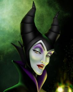 the maleficent character from disney's sleeping beauty is depicted in this digital painting