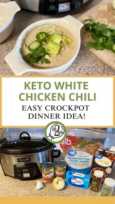 Keto White Chicken Chili – Easy Crockpot Dinner Idea! Keto Friendly Crockpot Recipes, Low Carb Crockpot Chicken Recipes, White Chicken Chili Low Carb, Keto Chicken Chili, Crockpot Keto White Chicken Chili, Low Carb White Chicken Chili, Keto White Chicken Chili Instapot