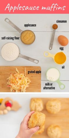 the ingredients to make apple muffins are shown