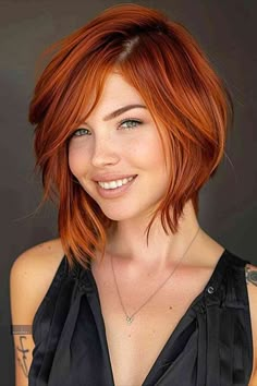 Phyllis Copper Hair Brown, Copper Hair Brown Eyes, Brown Eyes Fair Skin, Short Hairstyles For Long Faces, Red Bob Haircut, Hairstyles For Long Faces, Chic Haircut, Hairstyles For Ladies, Long Face Shapes