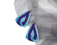 Turquoise Bead Earrings, Beadwork Earrings, Purple Turquoise, Small Pouches, White Jewelry, Earrings Statement, Seed Bead Earrings, Bead Earrings, Earrings Dangle