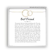 the best friend poem with two gold rings on it's back and an inscription that says