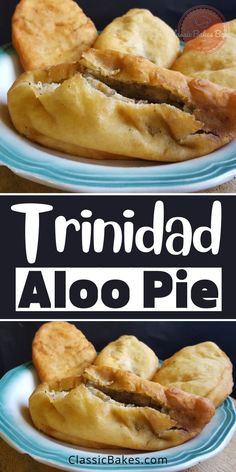 two plates with pastries on them and the words, trimad aloo pie